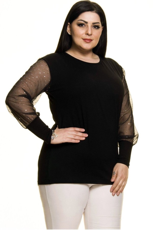 Elegantiška juoda palaidinė puošniomis rankovėmis