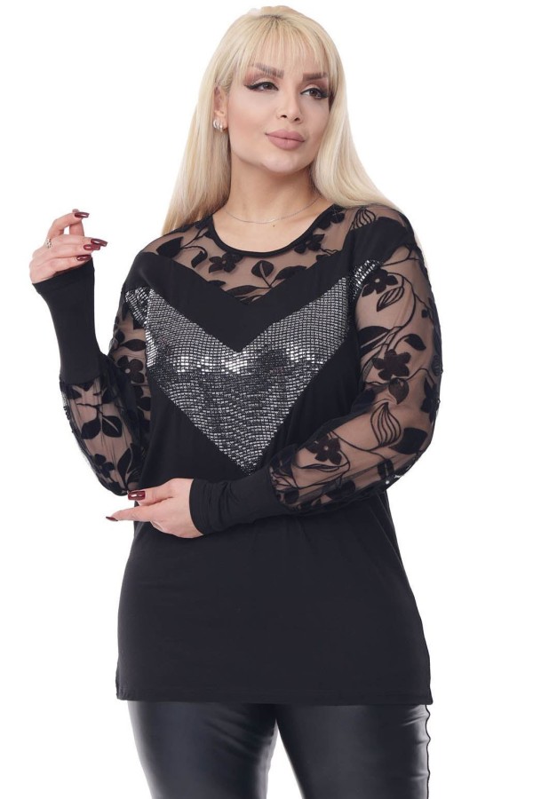 Elegantiška juoda palaidinė su nėriniais