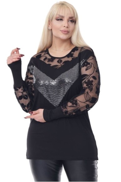 Elegantiška juoda palaidinė su nėriniais