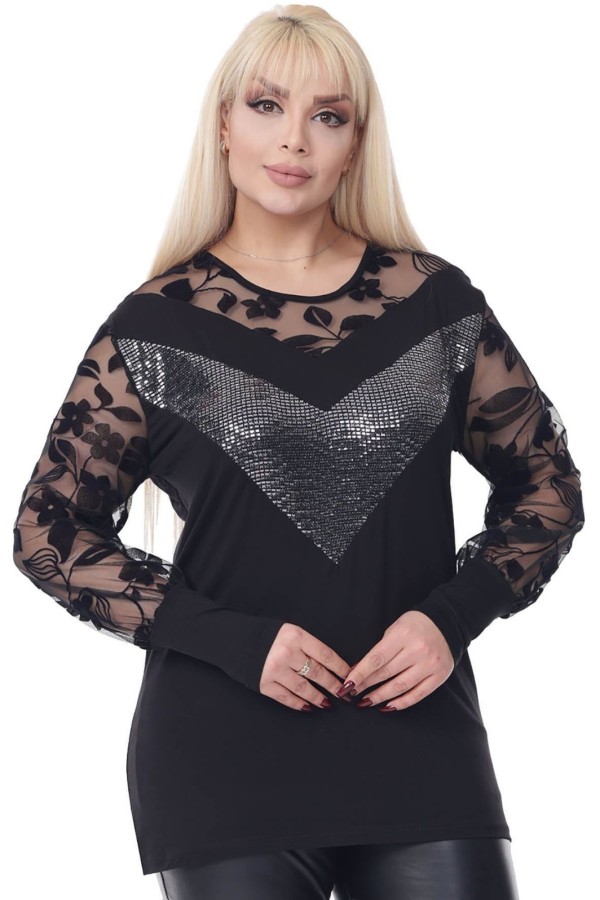 Elegantiška juoda palaidinė su nėriniais