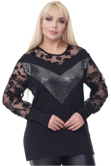 Elegantiška juoda palaidinė su nėriniais