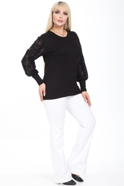 Elegantiška juoda palaidinė puošniomis rankovėmis 2