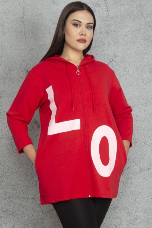 Raudonas džemperis su užtrauktuku