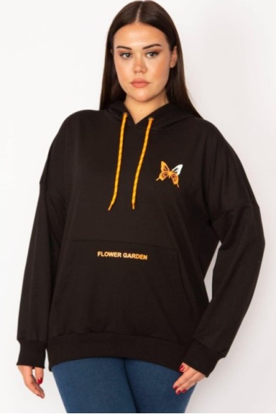 Juodas oversized džemperis su drugeliu