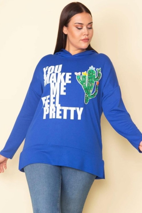 Mėlynas džemperis su gobtuvu ir aplikacija 2