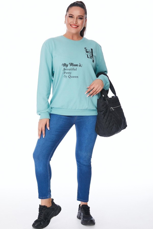 Moteriškas medvilnės bliuzonas su užrašais