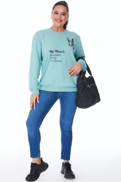 Moteriškas medvilnės bliuzonas su užrašais