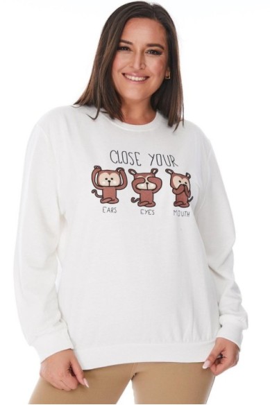 Baltas moteriškas bliuzonas su piešiniu