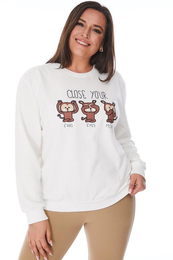 Baltas moteriškas bliuzonas su piešiniu