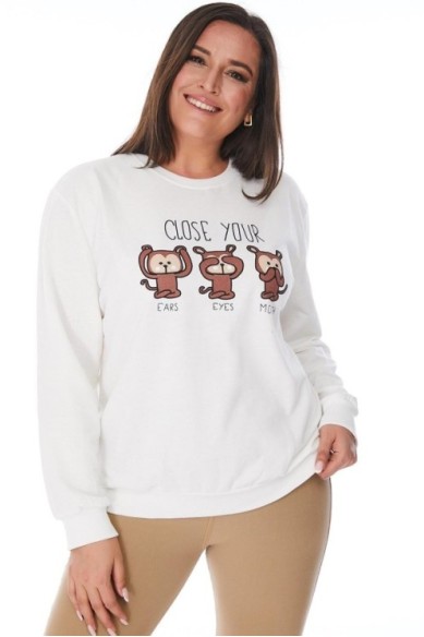 Baltas moteriškas bliuzonas su piešiniu