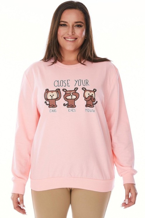 Šviesiai rožinis moteriškas bliuzonas su piešiniu