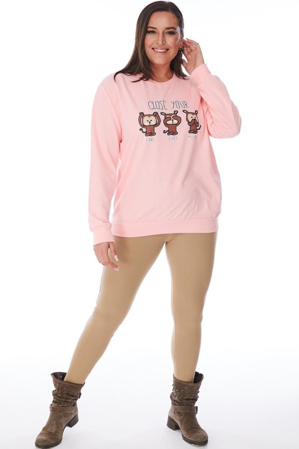 Šviesiai rožinis moteriškas bliuzonas su piešiniu