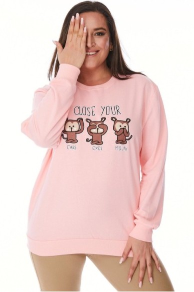 Šviesiai rožinis moteriškas bliuzonas su piešiniu