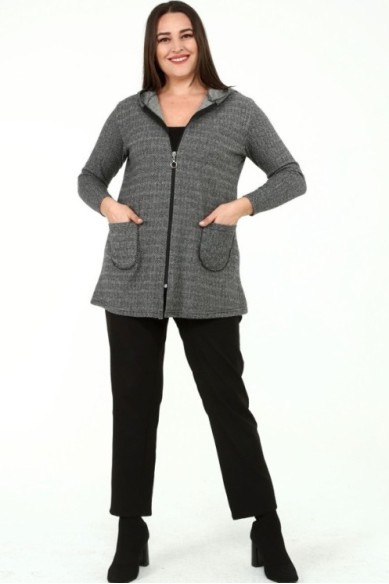 Moteriškas džemperis su užtrauktuku ir kišenėmis