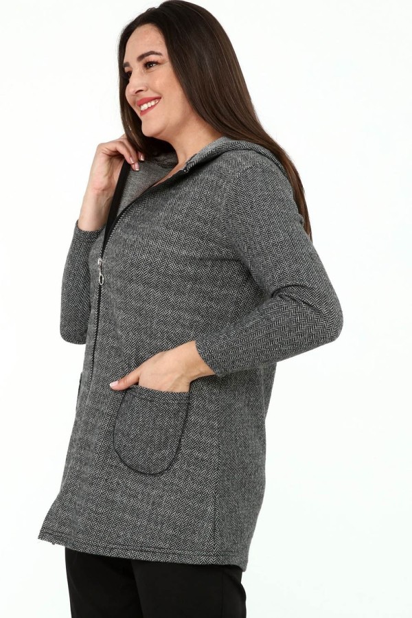 Moteriškas džemperis su užtrauktuku ir kišenėmis