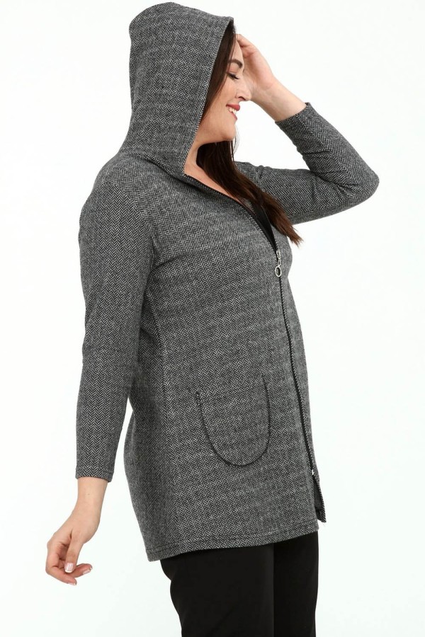 Moteriškas džemperis su užtrauktuku ir kišenėmis