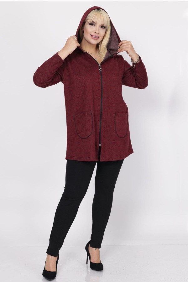 Tamsiai raudonas džemperis su užtrauktuku