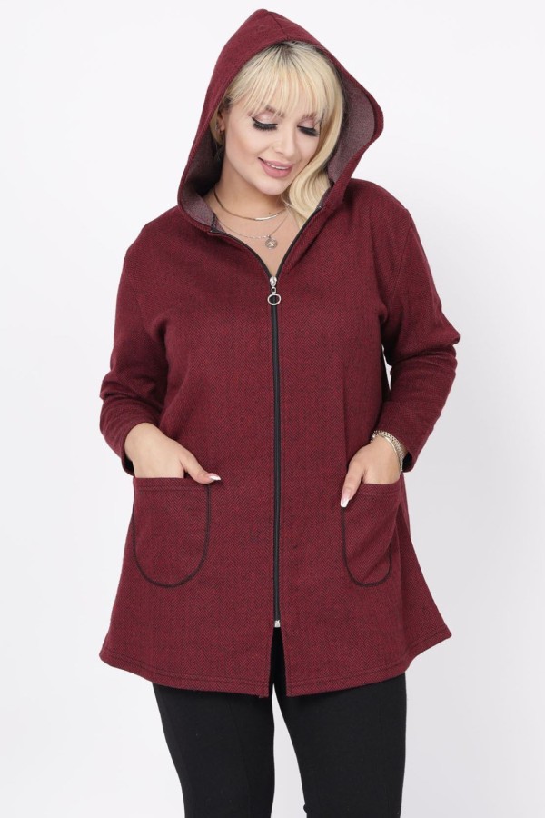 Tamsiai raudonas džemperis su užtrauktuku