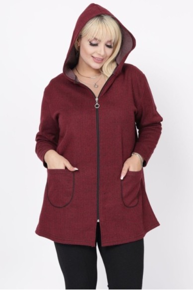 Tamsiai raudonas džemperis su užtrauktuku