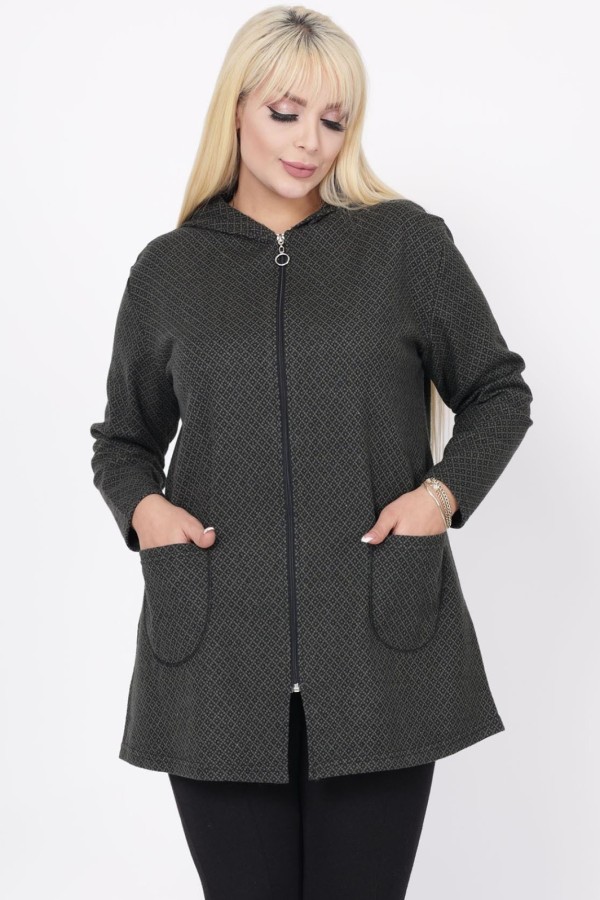 Moteriškas džemperis su užtrauktuku ir kišenėmis