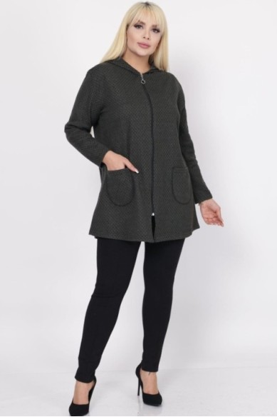 Moteriškas džemperis su užtrauktuku ir kišenėmis