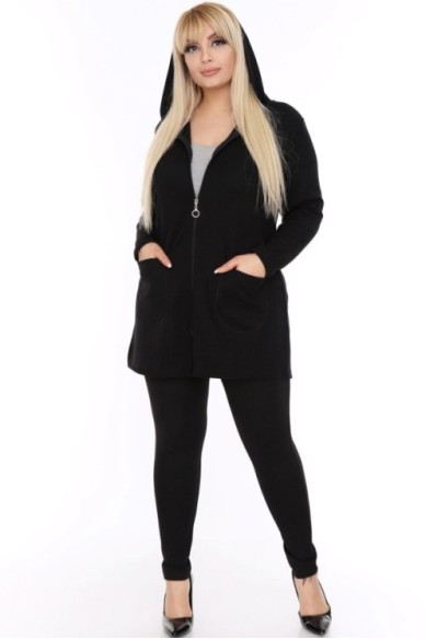 Paprastas juodas užtraukiamas džemperis moterims