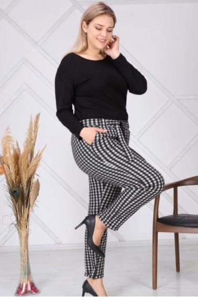 Šiltos žakardo kelnės su dirželiu ir kišenėmis