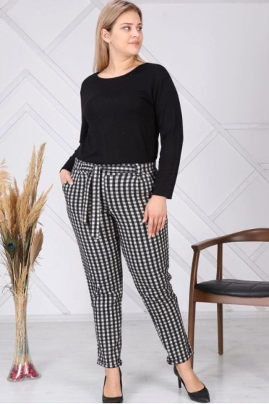 Šiltos žakardo kelnės su dirželiu ir kišenėmis