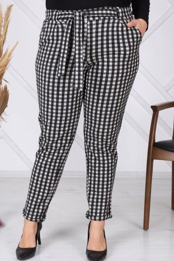 Šiltos žakardo kelnės su dirželiu ir kišenėmis