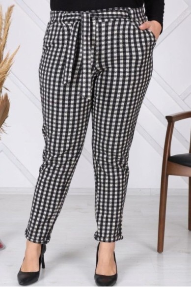 Šiltos žakardo kelnės su dirželiu ir kišenėmis