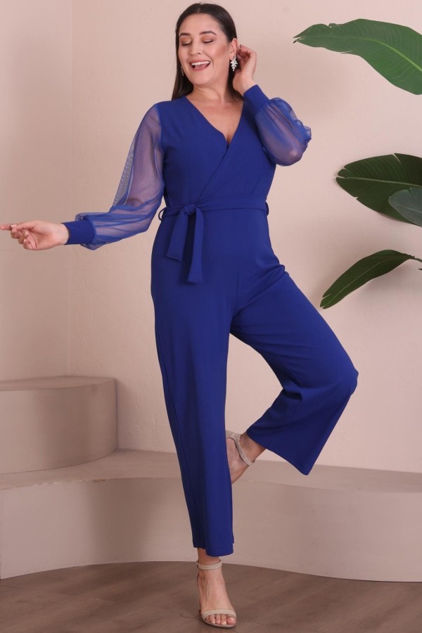 Mėlynas elegantiškas kombinezonas su dirželiu