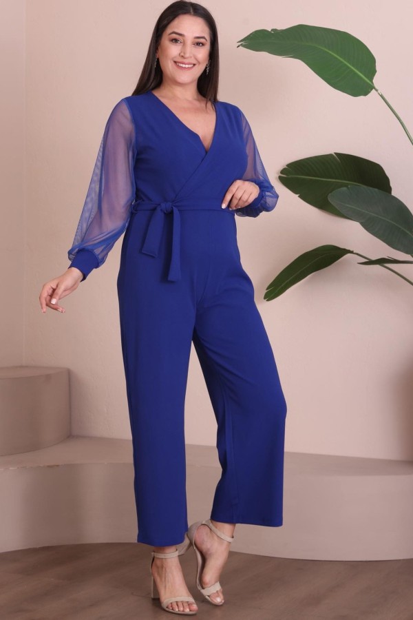 Mėlynas elegantiškas kombinezonas su dirželiu