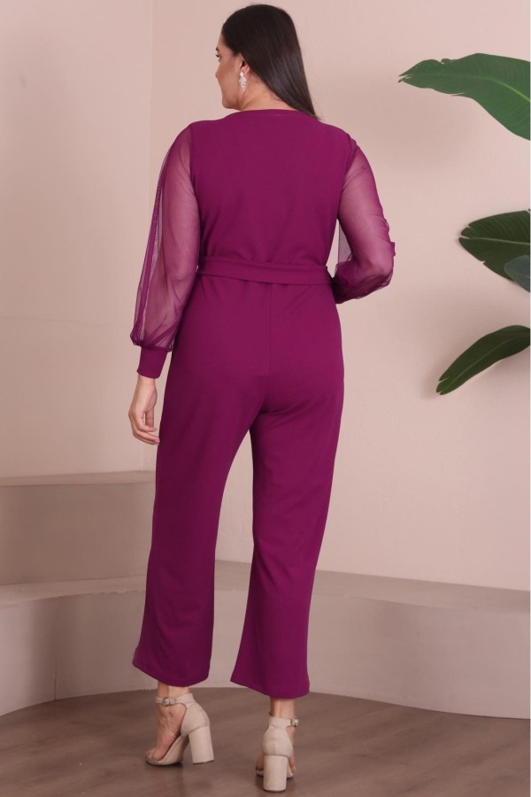 Rožinis elegantiškas kombinezonas su dirželiu