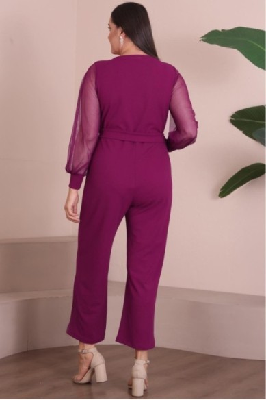 Rožinis elegantiškas kombinezonas su dirželiu