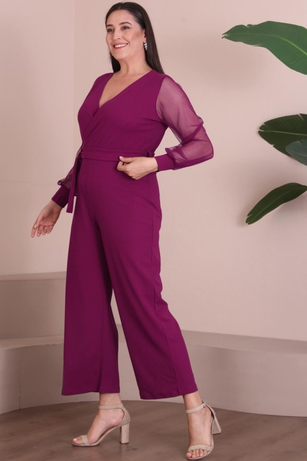 Rožinis elegantiškas kombinezonas su dirželiu