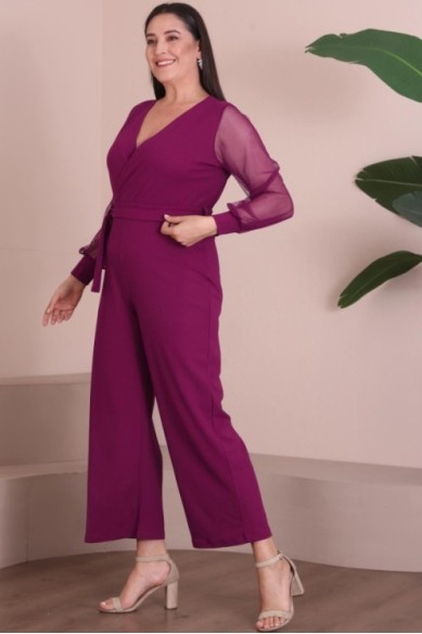 Rožinis elegantiškas kombinezonas su dirželiu