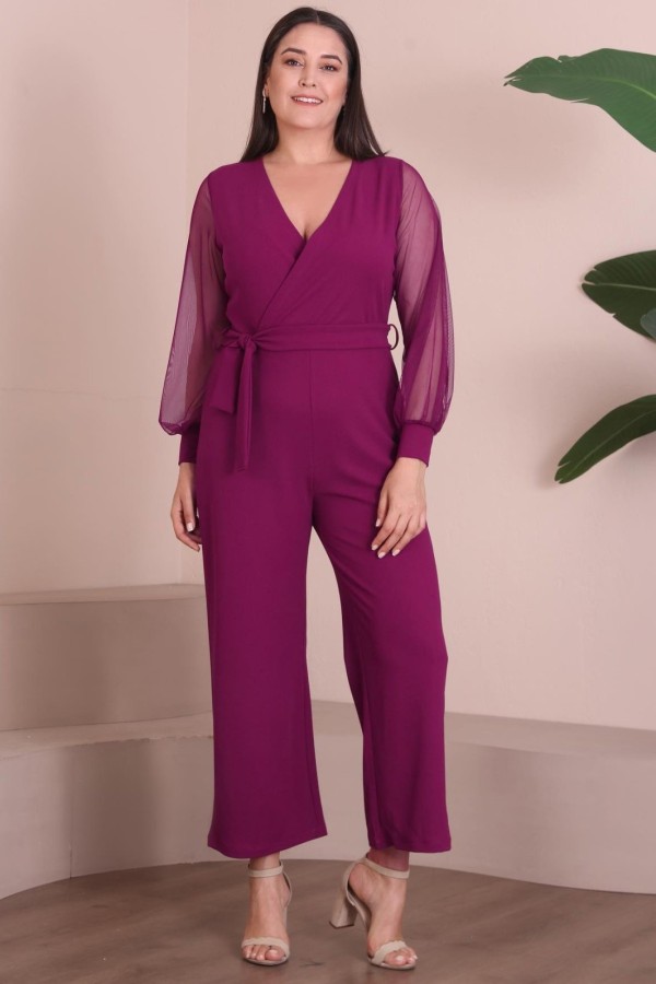 Rožinis elegantiškas kombinezonas su dirželiu
