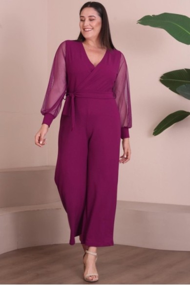 Rožinis elegantiškas kombinezonas su dirželiu