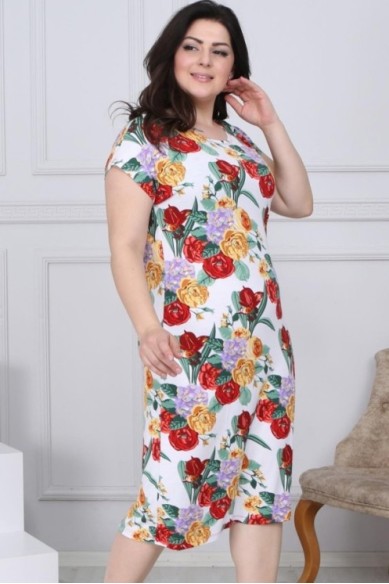 Gėlėta medvilnės suknelė apkūnioms