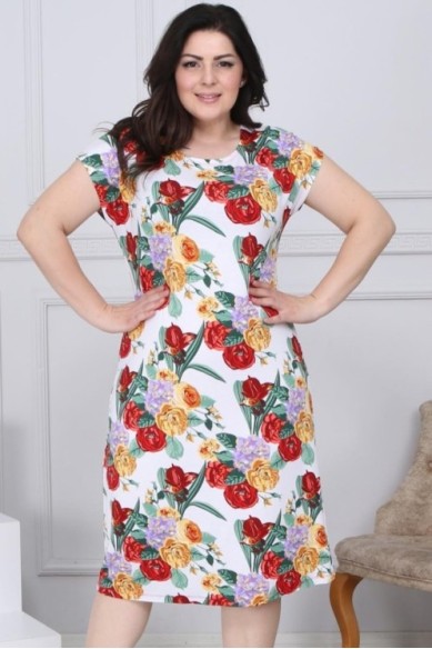 Gėlėta medvilnės suknelė apkūnioms