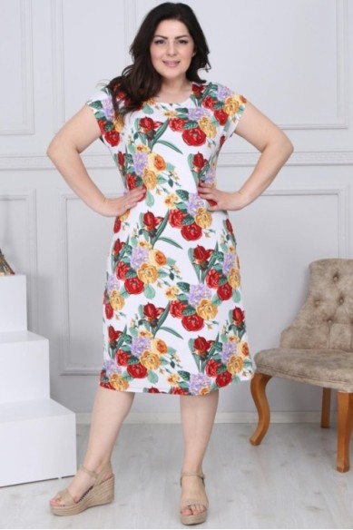 Gėlėta medvilnės suknelė apkūnioms