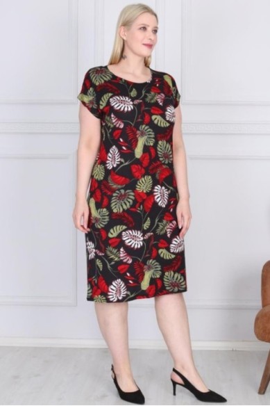 Marga viskozės suknelė trumpomis rankovėmis