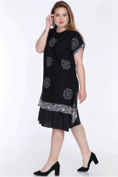 Dvisluoksnė medvilnės suknelė apkūnioms