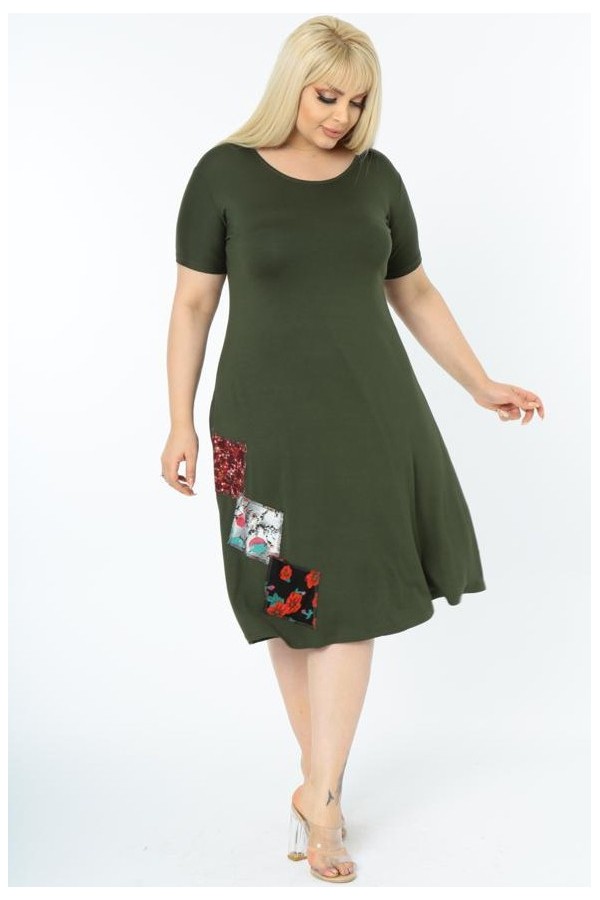 Viskozės suknelė apvalia apykakle