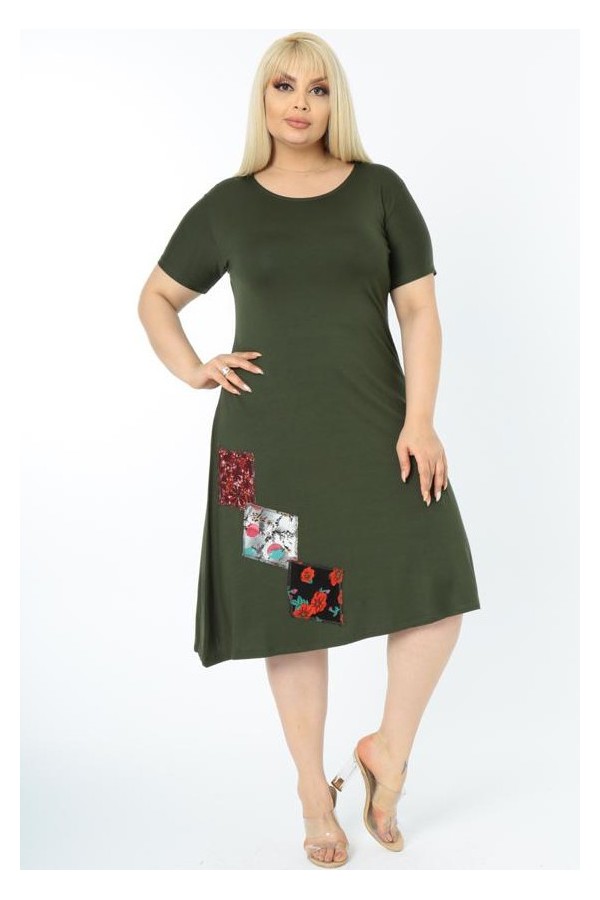 Viskozės suknelė apvalia apykakle