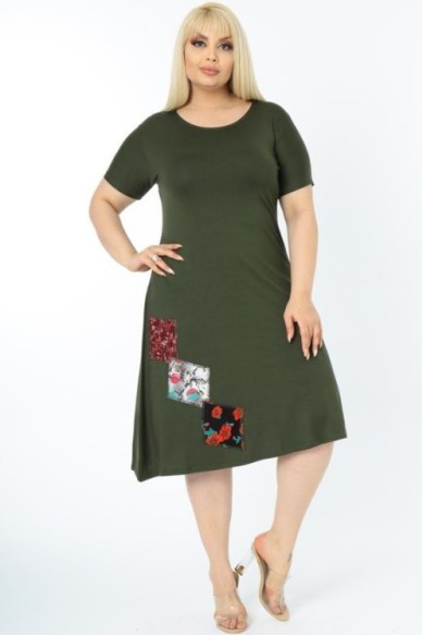 Viskozės suknelė apvalia apykakle