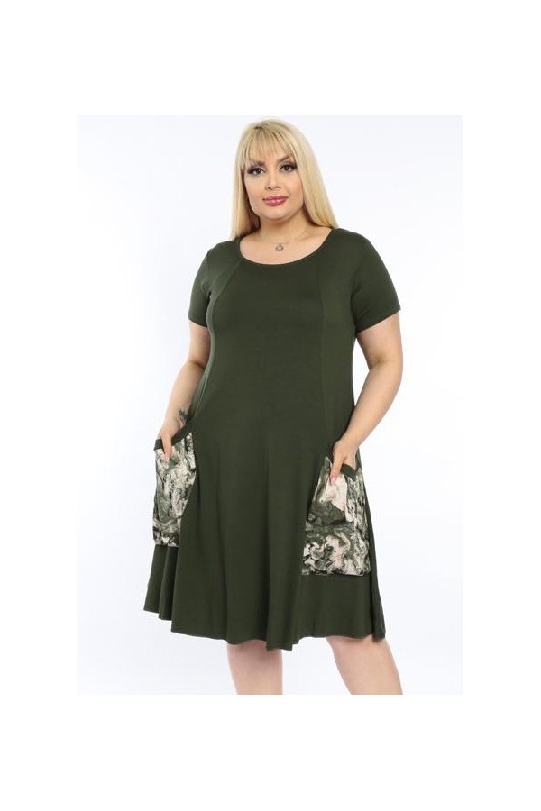 Platėjanti haki suknelė su maxi kišenėmis