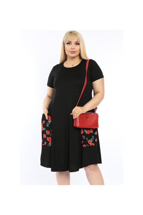 XL dydžių suknelė su gėlėtomis kišenėmis