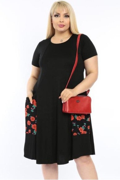 XL dydžių suknelė su gėlėtomis kišenėmis