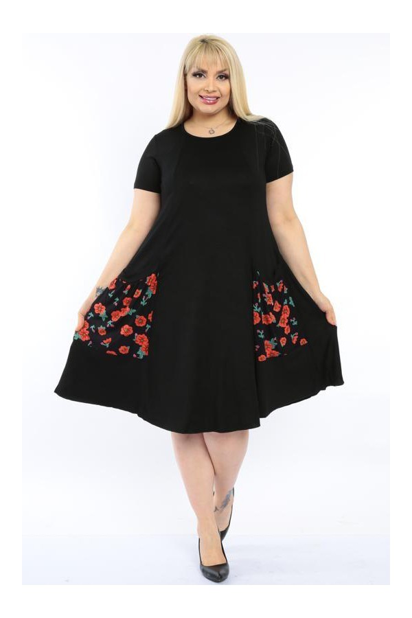 XL dydžių suknelė su gėlėtomis kišenėmis